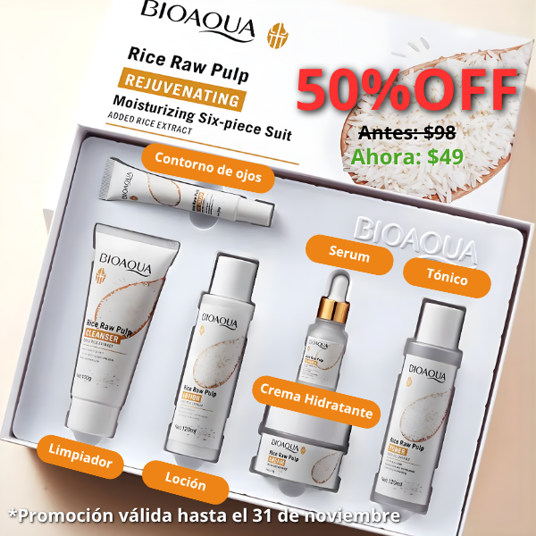 Kit Facial de Arroz - Bioaqua® - Luce una piel clara, hidratada y sin manchas.